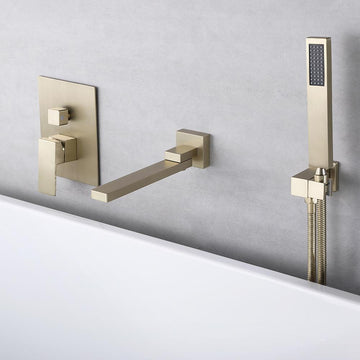 Ultramodern Brushed Gold Wall Mounted Swirling Tub Filler Faucet with Hand Shower